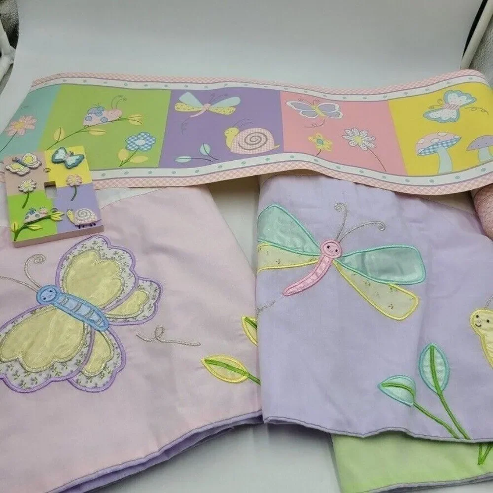 Pastel Wallpaper Border Curtain Valance Ceramic Light Cover Floral Butterfly Lot